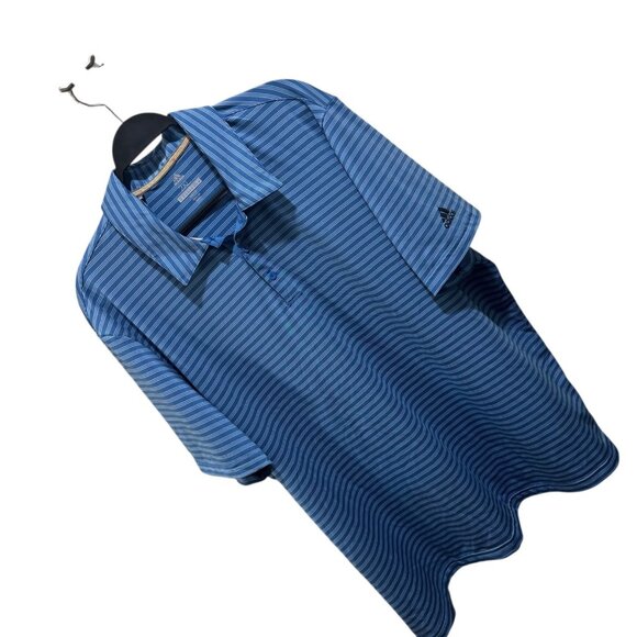 Adidas Golf Mens Size 2XL Blue Striped Logo’d Golf Short Sleeve Polo Shirt - Picture 2 of 7